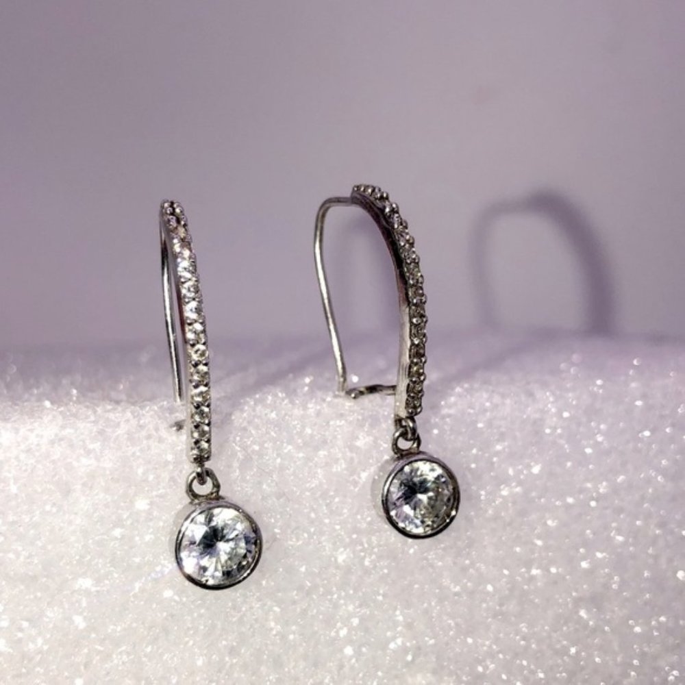 Vintage Sterling &Cz Stone Drop Sparkly Statement Earrings 1.1”